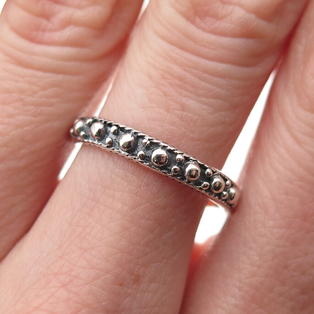 Chapal Zenray 925 Sterling Silver Vintage Beaded Oxidized Band Ring Size 7.75